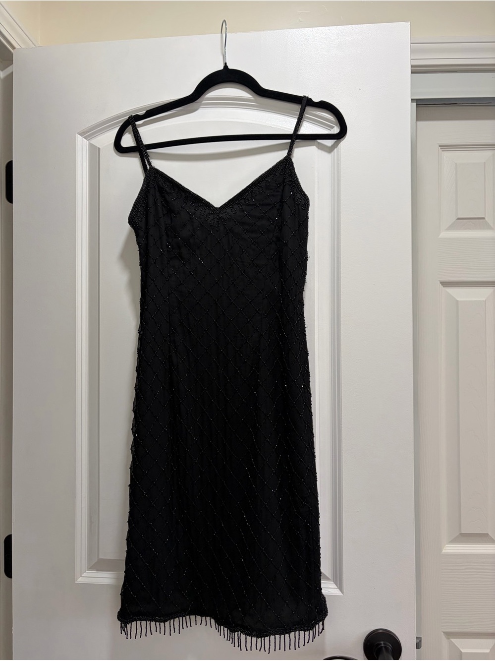 Vintage STENAY 100% Silk Beaded Fringe Cocktail Dress Flapper Gatsby Gown